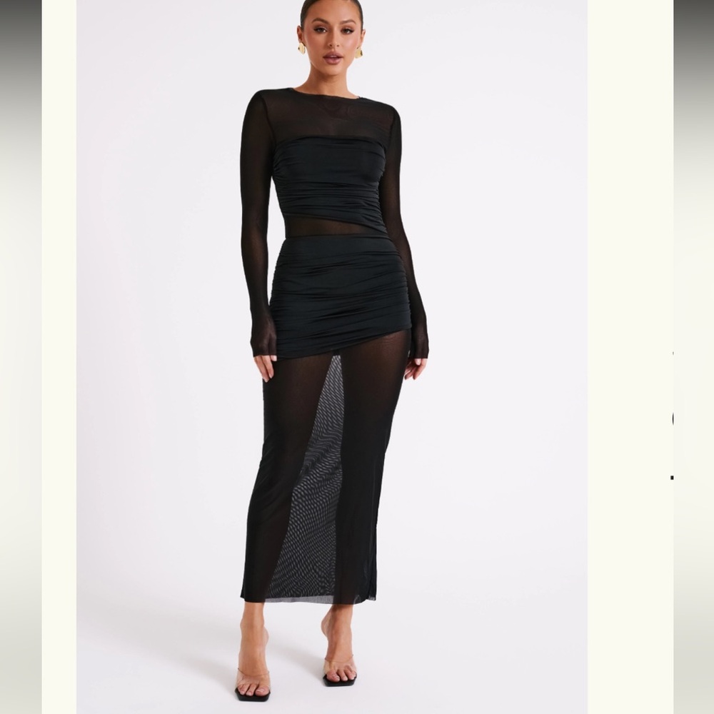 Meshki Black Sheer Long-Sleeve Maxi Dress